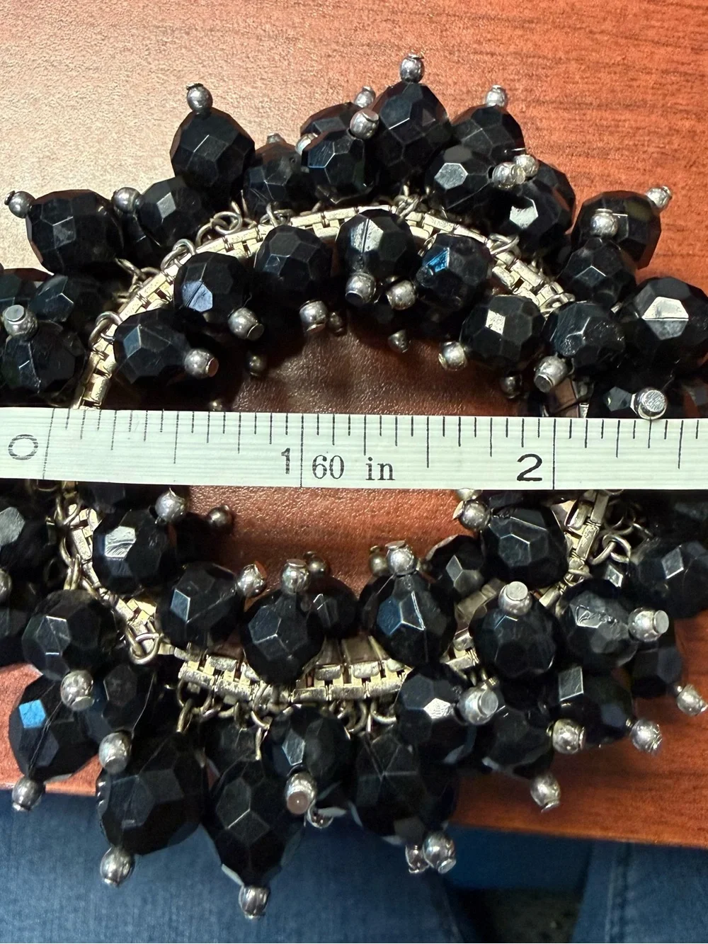 Black Crystal Beaded Cha-Cha Accordion Statement Bracelet